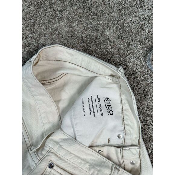 Ética Altin Loose Fit Jeans Natural Denim Mid Rise Relaxed Leg Frayed Hem 27 - Picture 7 of 16